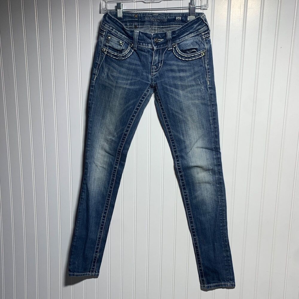 Miss Me Size 25x33 SKinny‎ Jeans Denim Embellished Rhinestone Button Y2k